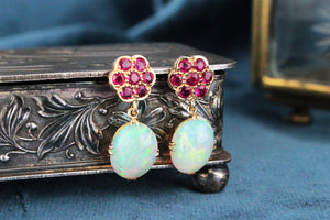 BESPOKE RUBY & OPAL EARRINGS 9ct GOLD