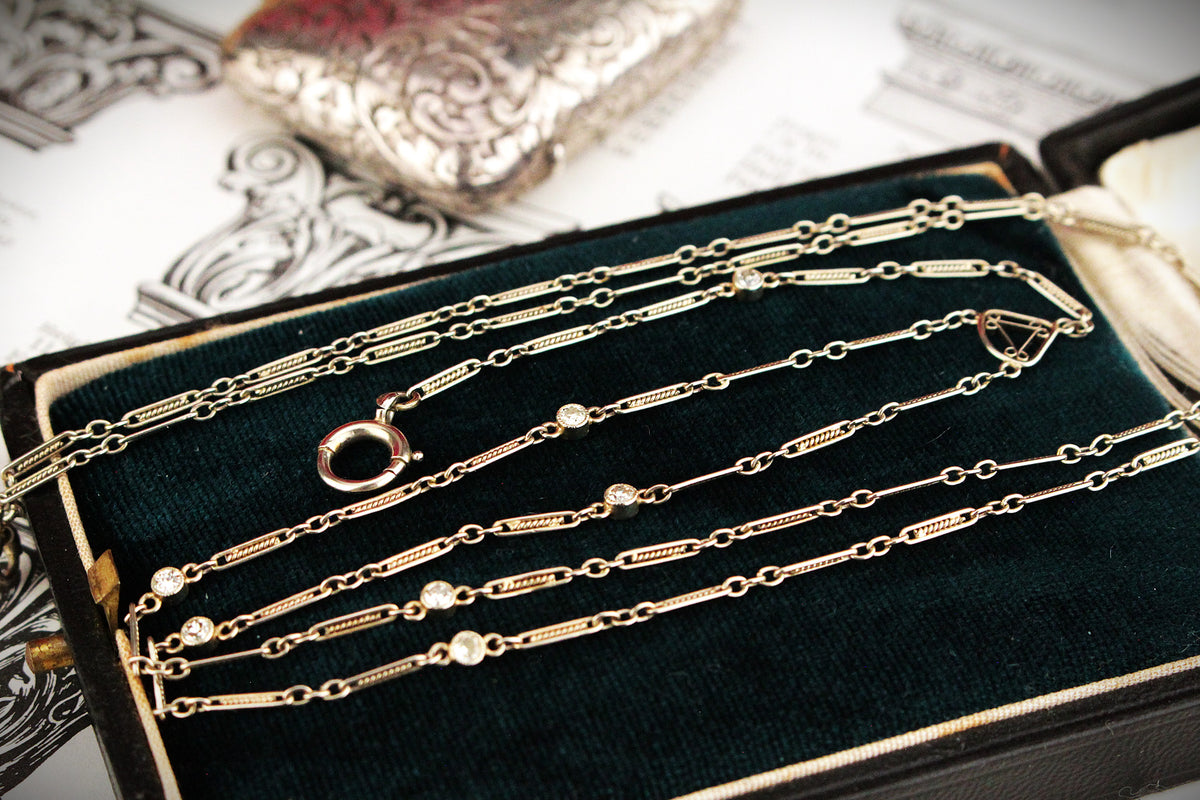 VINTAGE CONVERTIBLE c1930 DIAMOND NECKLACE 14ct GOLD