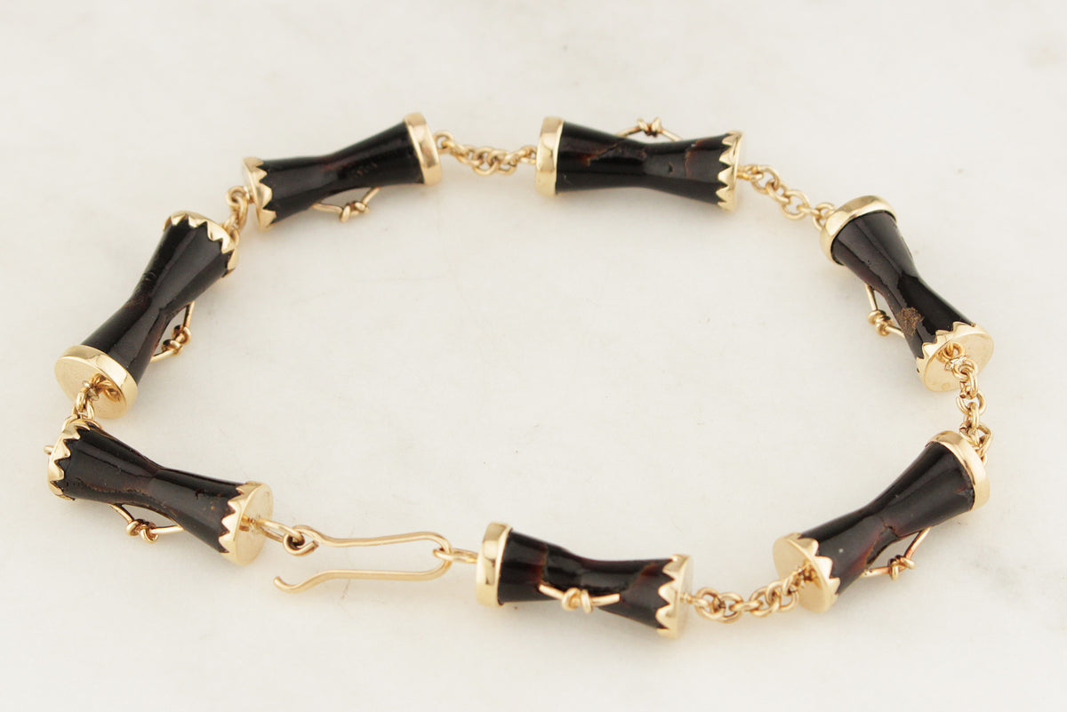 ANTIQUE EDWARDIAN c1915 BLACK CORAL BRACELET 9ct GOLD