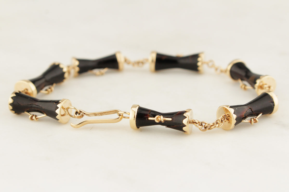 ANTIQUE EDWARDIAN c1915 BLACK CORAL BRACELET 9ct GOLD