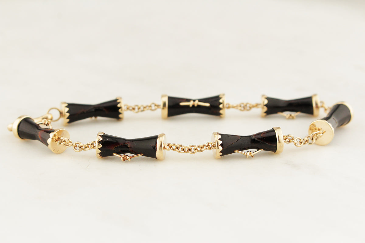 ANTIQUE EDWARDIAN c1915 BLACK CORAL BRACELET 9ct GOLD