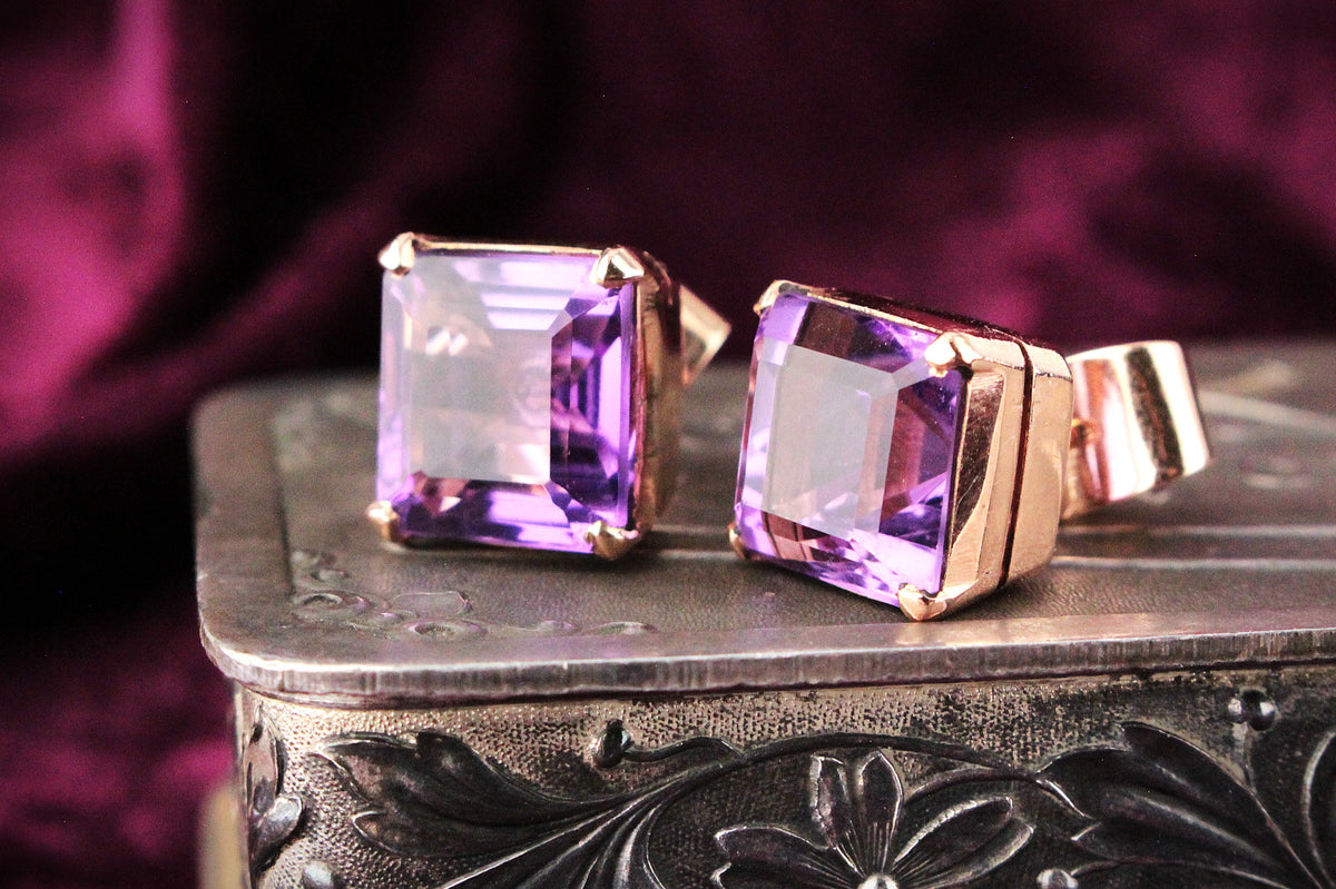 VINTAGE AMETHYST EARRINGS 9ct ROSE GOLD