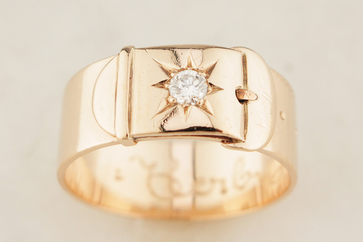 ANTIQUE EDWARDIAN c1900 DIAMOND BUCKLE RING 9ct GOLD