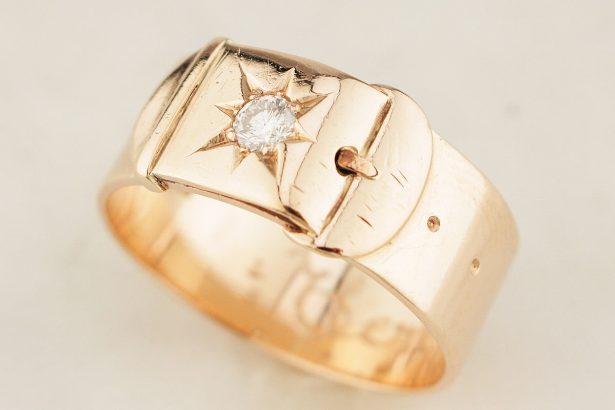 ANTIQUE EDWARDIAN c1900 DIAMOND BUCKLE RING 9ct GOLD