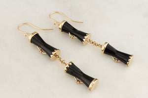 ANTIQUE EDWARDIAN c1915 BLACK CORAL EARRINGS 9ct GOLD