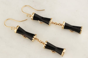 ANTIQUE EDWARDIAN c1915 BLACK CORAL EARRINGS 9ct GOLD