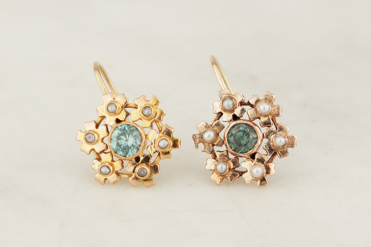 ANTIQUE EDWARDIAN c1915 ZIRCON EARRINGS 9ct GOLD
