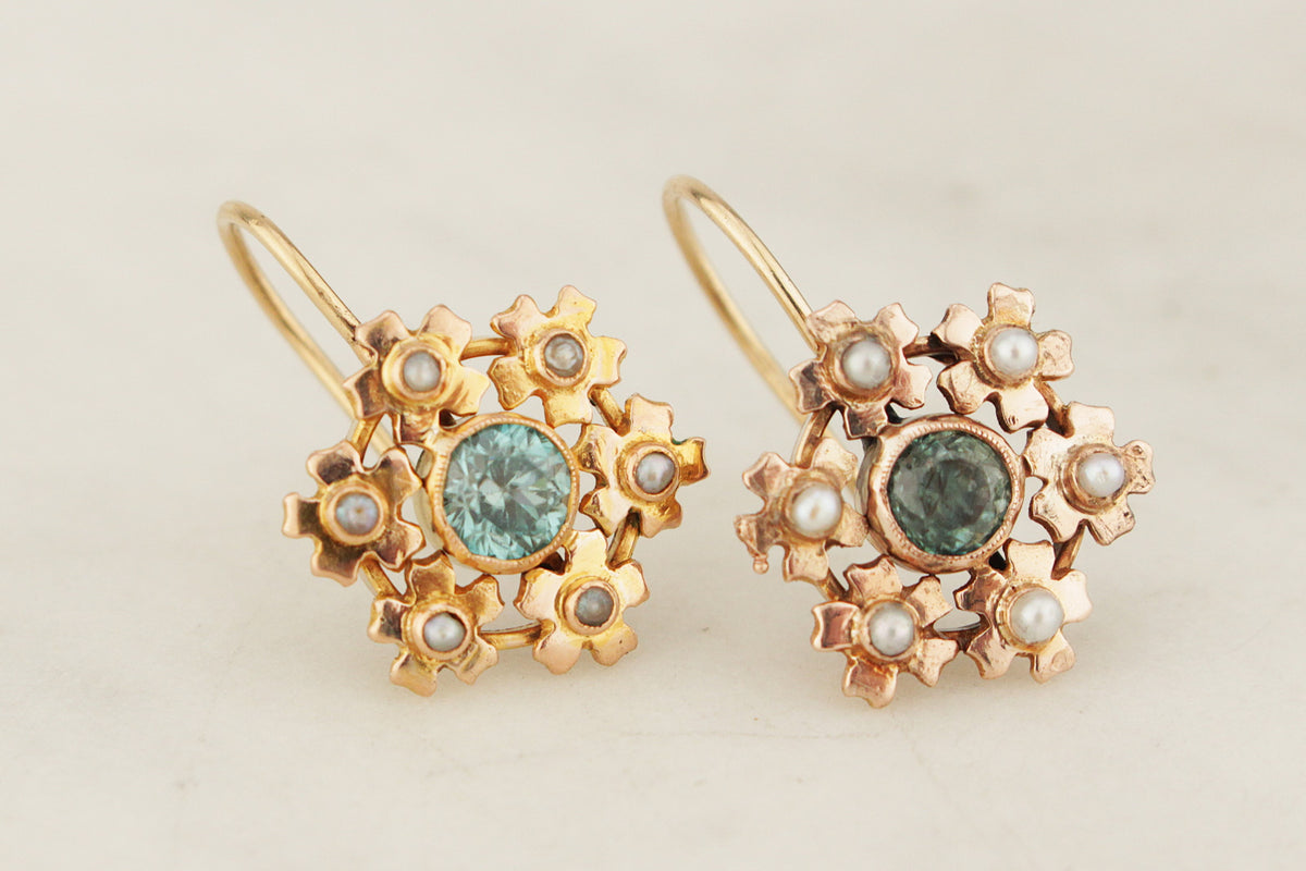 ANTIQUE EDWARDIAN c1915 ZIRCON EARRINGS 9ct GOLD