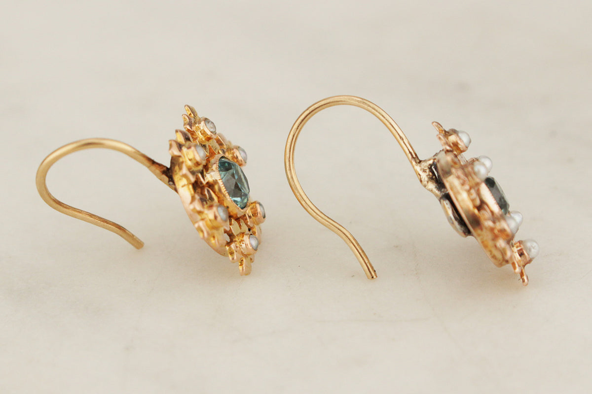 ANTIQUE EDWARDIAN c1915 ZIRCON EARRINGS 9ct GOLD