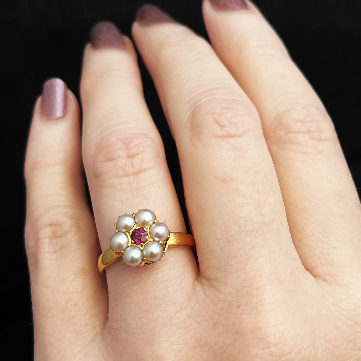 ANTIQUE RUBY &amp; PEARL RING 18 &amp; 14ct YELLOW GOLD