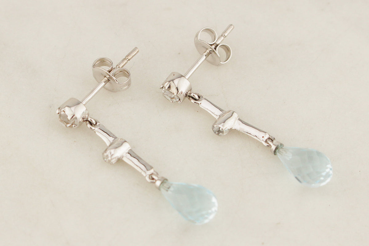 ANTIQUE c1920 DIAMOND &amp; TOPAZ EARRINGS 9ct WHITE GOLD