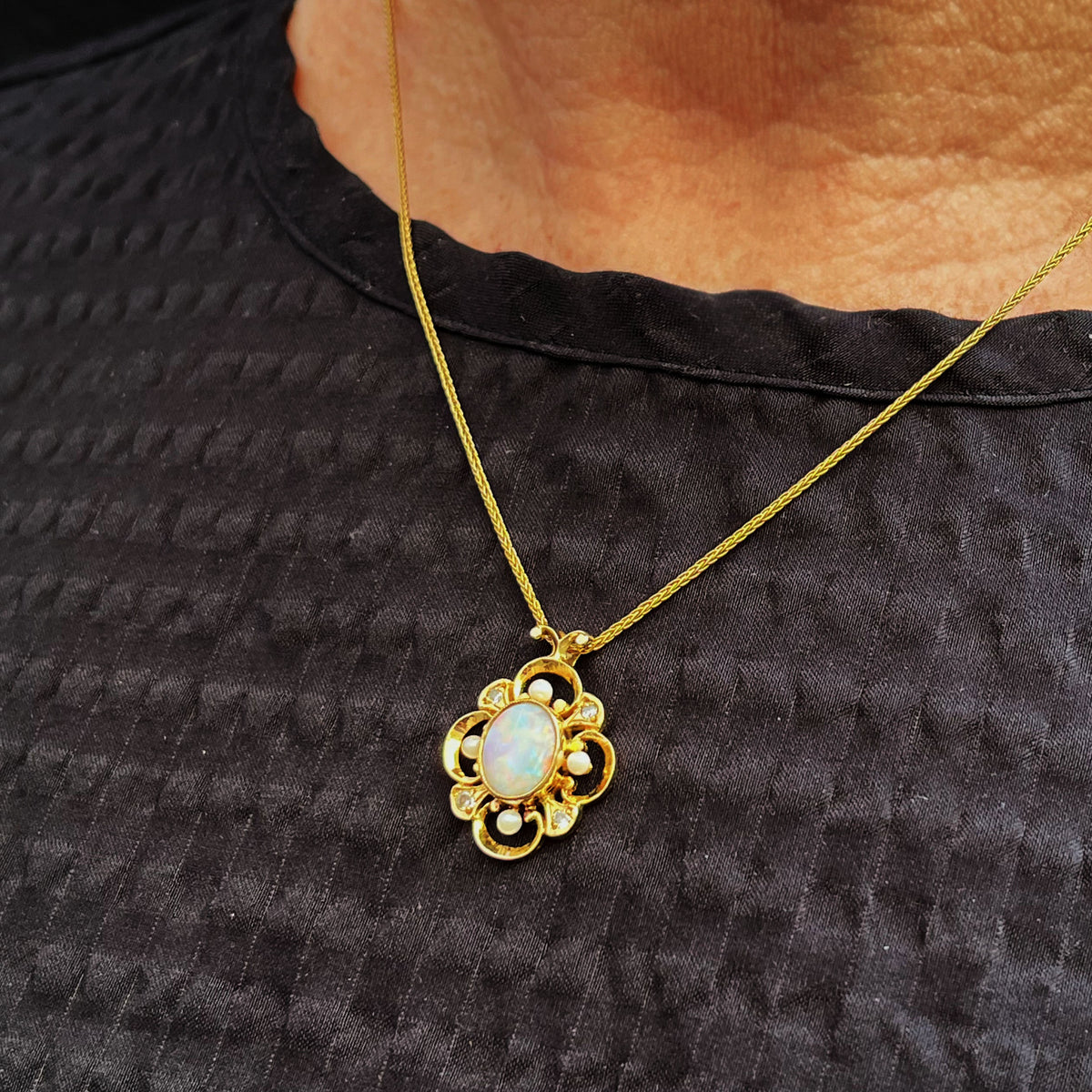 RETRO 1980’s OPAL, DIAMOND &amp; PEARL PENDANT 9ct GOLD