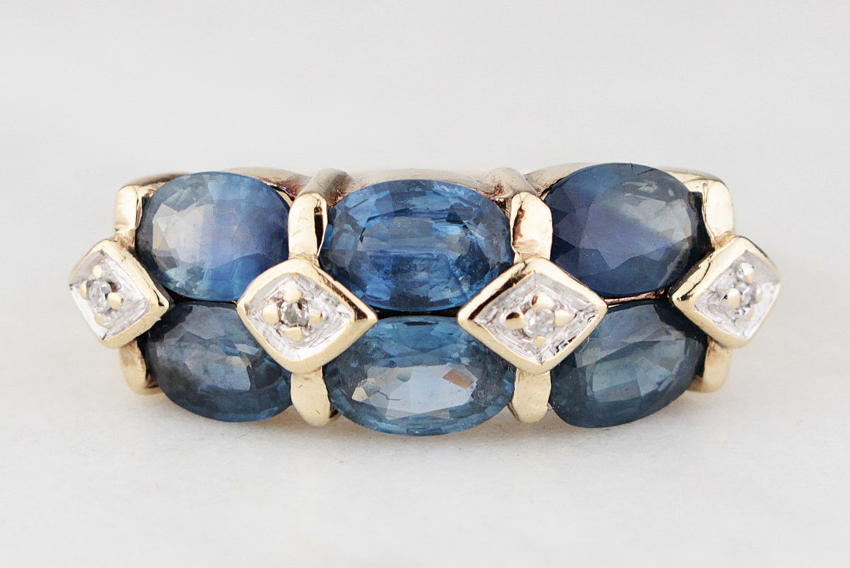 VINTAGE SAPPHIRE &amp; DIAMOND RING 9ct GOLD