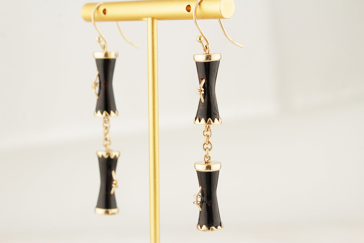 ANTIQUE EDWARDIAN c1915 BLACK CORAL EARRINGS 9ct GOLD