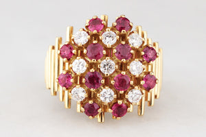 VINTAGE MID-CENTURY 1969 RUBY & DIAMOND RING 18ct GOLD