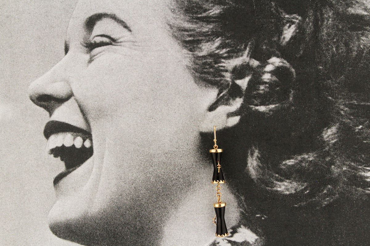 ANTIQUE EDWARDIAN c1915 BLACK CORAL EARRINGS 9ct GOLD