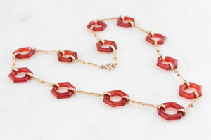 ANTIQUE ART DECO CARVED CARNELIAN NECKLACE 9ct GOLD