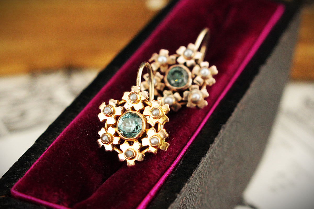 ANTIQUE EDWARDIAN c1915 ZIRCON EARRINGS 9ct GOLD