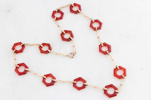 ANTIQUE ART DECO CARVED CARNELIAN NECKLACE 9ct GOLD