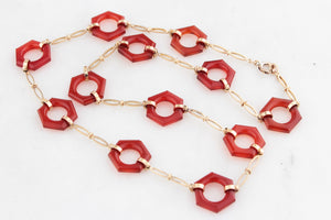 ANTIQUE ART DECO CARVED CARNELIAN NECKLACE 9ct GOLD