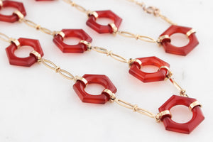 ANTIQUE ART DECO CARVED CARNELIAN NECKLACE 9ct GOLD
