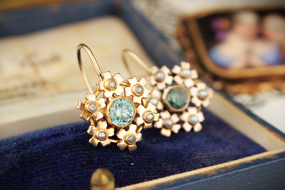 ANTIQUE EDWARDIAN c1915 ZIRCON EARRINGS 9ct GOLD