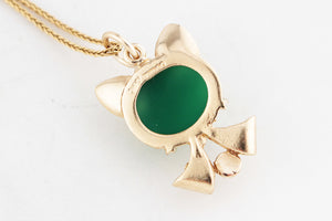 RETRO 1970’s CHRYSOPRASE & GARNET CAT PENDANT 9ct GOLD