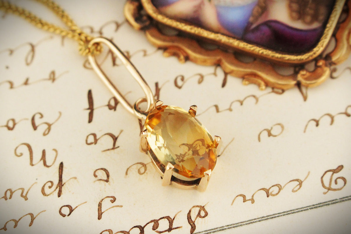 ANTIQUE EDWARDIAN c1900 CITRINE PENDANT 9ct GOLD