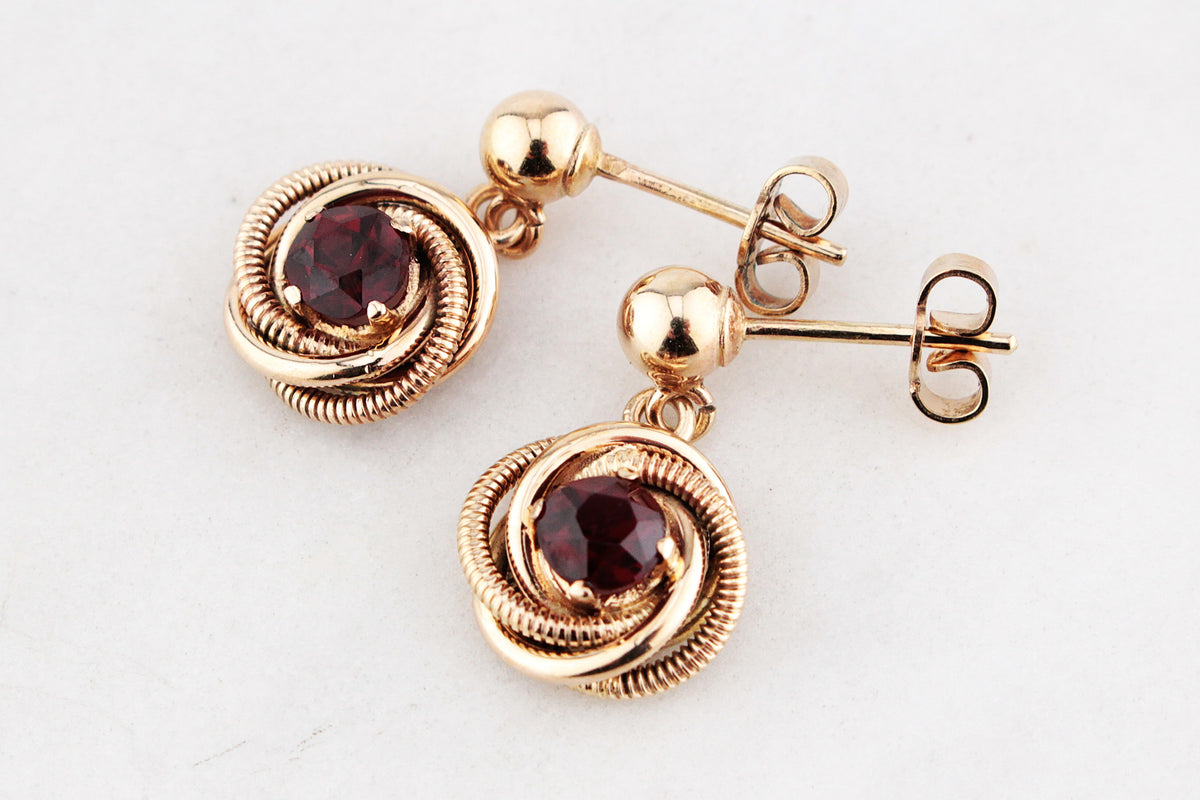 VINTAGE ‘LOVER’S KNOT’ GARNET EARRINGS 9ct GOLD