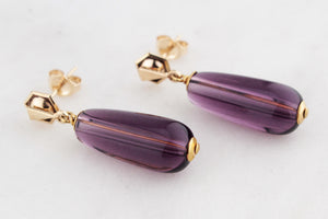 VINTAGE ART DECO c1930’s AMETHYST BULLET EARRINGS 9ct GOLD