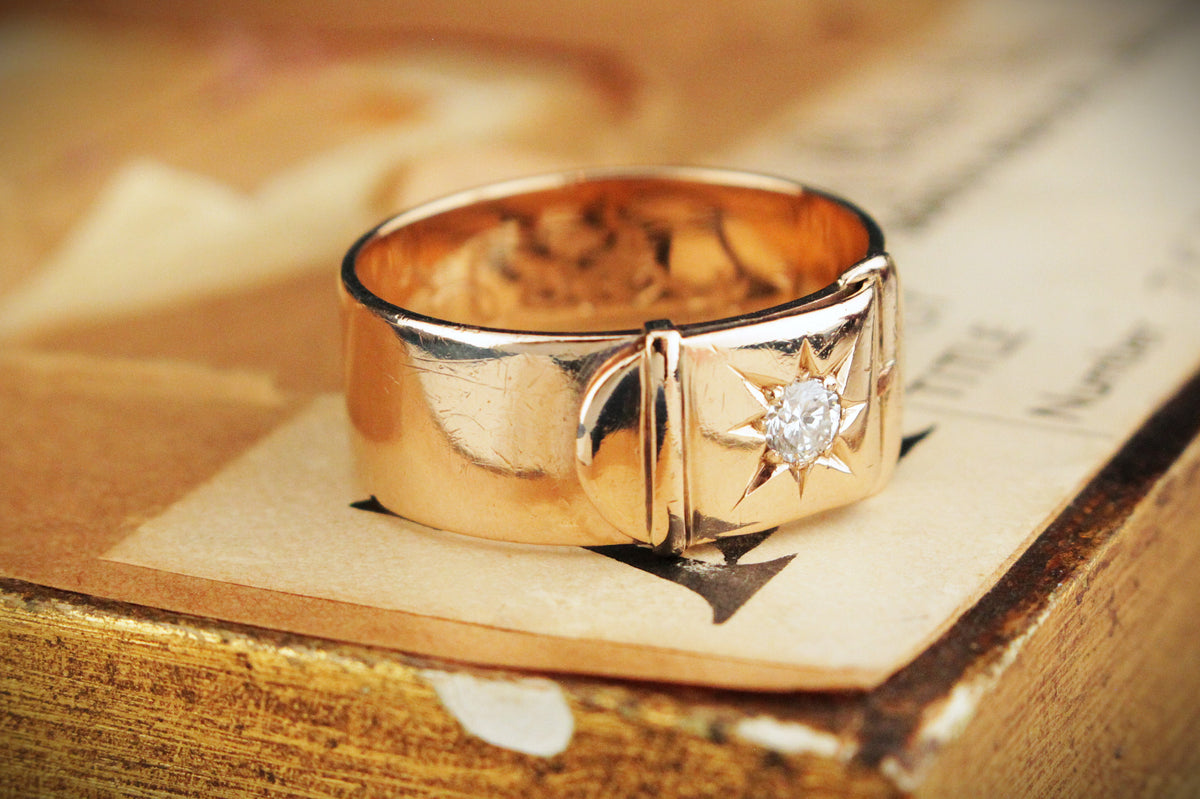 ANTIQUE EDWARDIAN c1900 DIAMOND BUCKLE RING 9ct GOLD