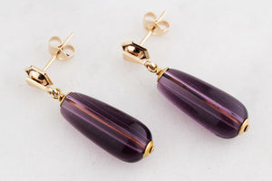 VINTAGE ART DECO c1930’s AMETHYST BULLET EARRINGS 9ct GOLD