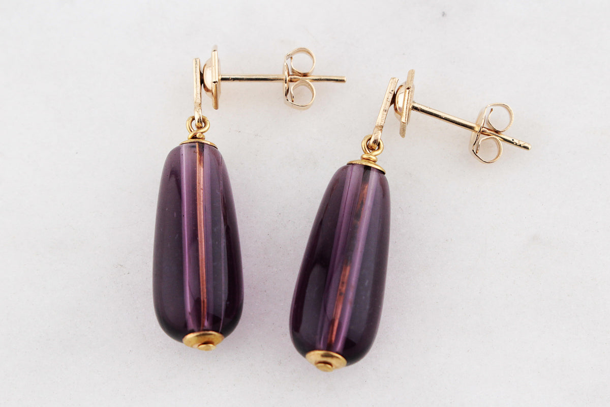 VINTAGE ART DECO c1930’s AMETHYST BULLET EARRINGS 9ct GOLD