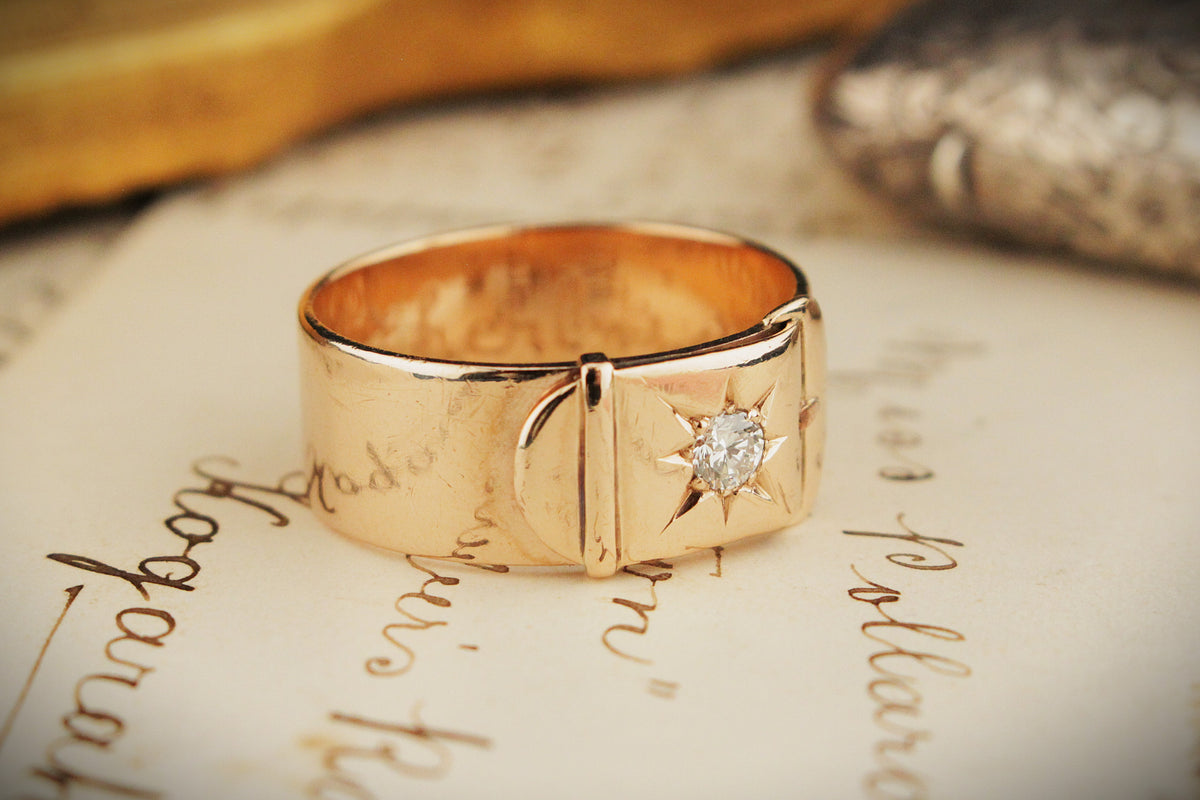 ANTIQUE EDWARDIAN c1900 DIAMOND BUCKLE RING 9ct GOLD