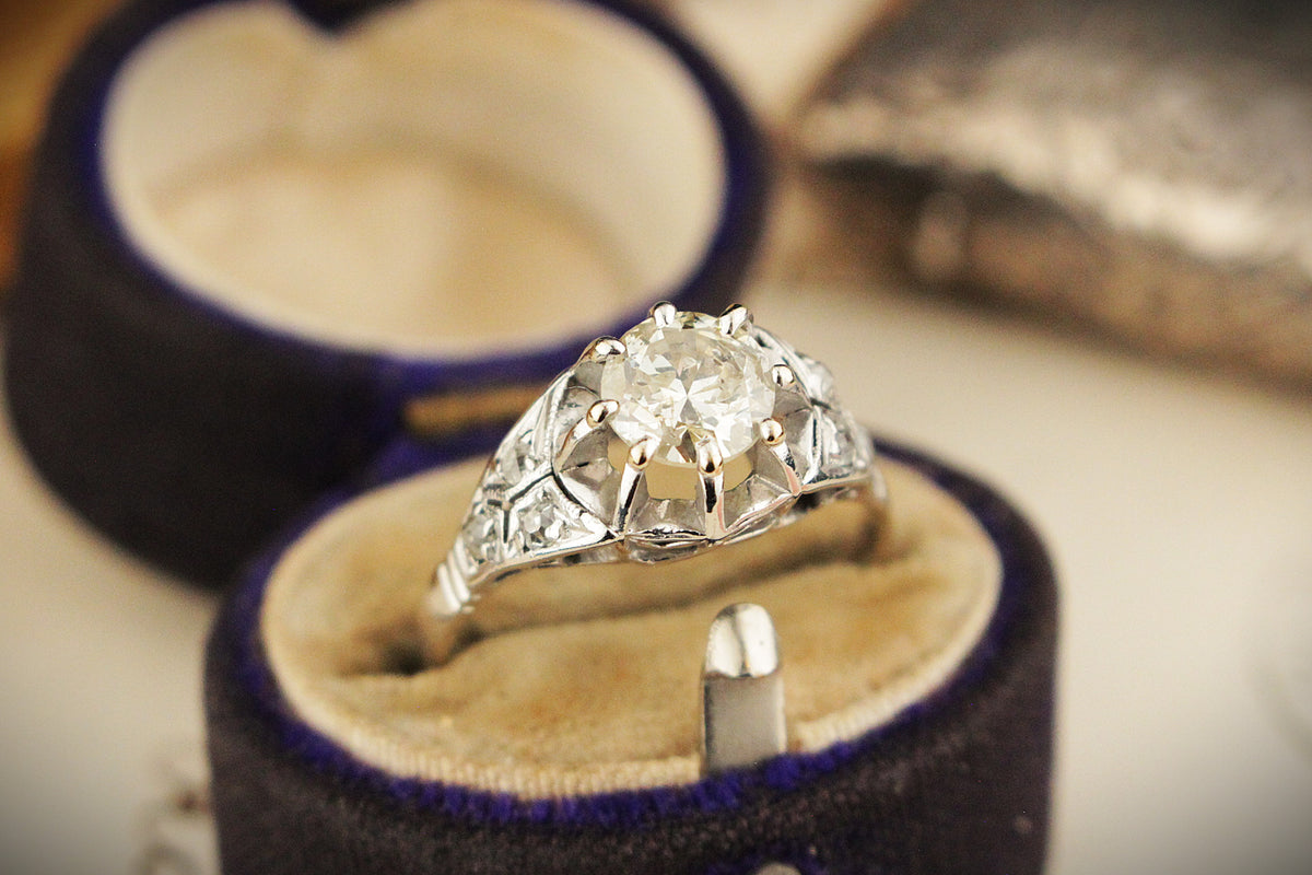 ANTIQUE EDWARDIAN c1915 PLATINUM .84ct DIAMOND RING