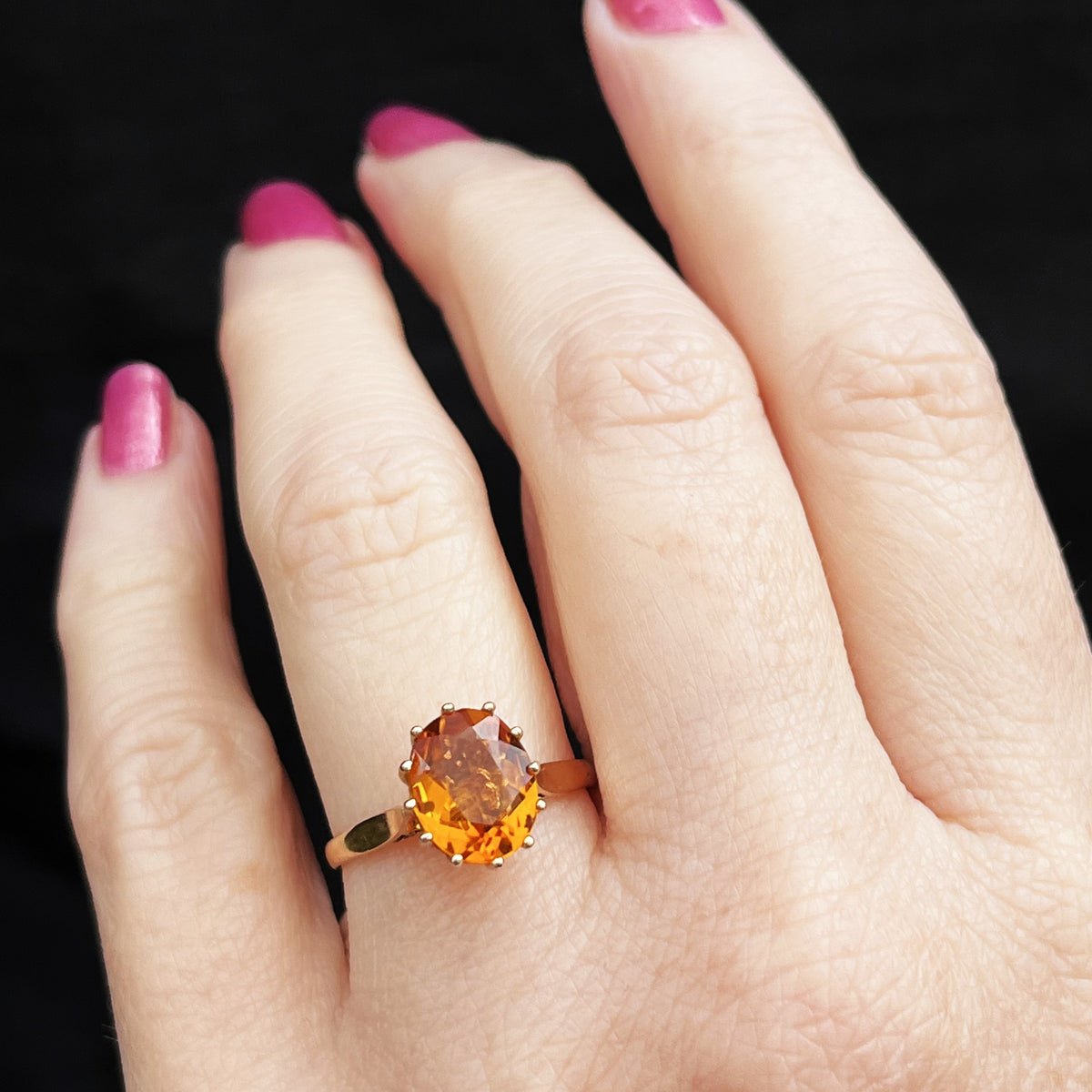 MID-CENTURY 1970 CITRINE RING 9ct GOLD