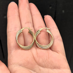 RETRO ITALIAN 9ct TRI-GOLD HOOP EARRINGS