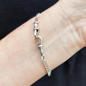 ANTIQUE EDWARDIAN 1909 STERLING SILVER ALBERT FOB CHAIN BRACELET