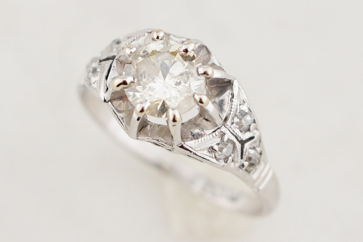 ANTIQUE EDWARDIAN c1915 PLATINUM .84ct DIAMOND RING