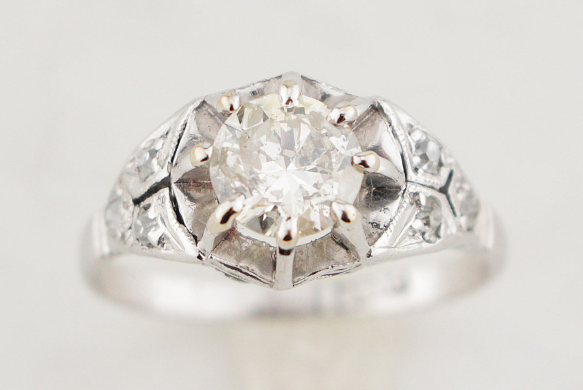 ANTIQUE EDWARDIAN c1915 PLATINUM .84ct DIAMOND RING