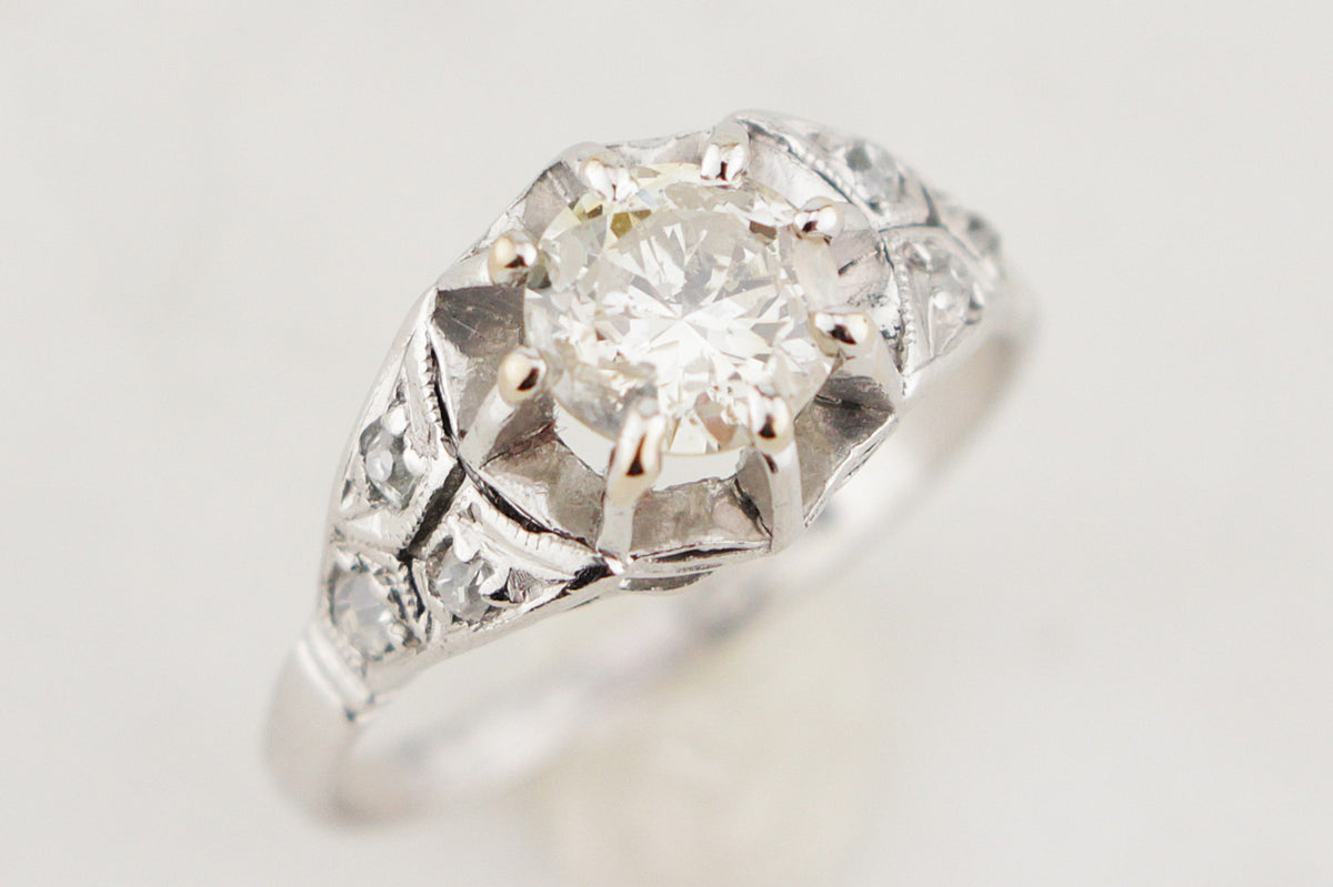 ANTIQUE EDWARDIAN c1915 PLATINUM .84ct DIAMOND RING