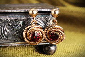 VINTAGE ‘LOVER’S KNOT’ GARNET EARRINGS 9ct GOLD