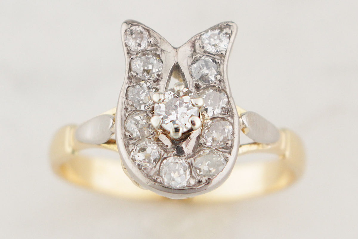 ANTIQUE EDWARDIAN c1915 .68ct DIAMOND HORSESHOE RING 18ct GOLD