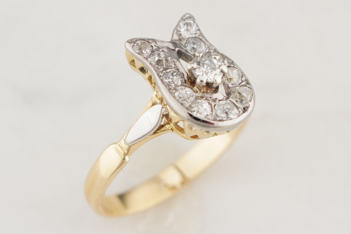 ANTIQUE EDWARDIAN c1915 .68ct DIAMOND HORSESHOE RING 18ct GOLD
