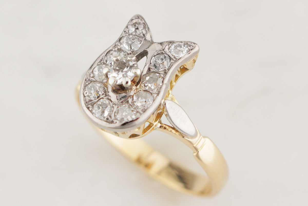 ANTIQUE EDWARDIAN c1915 .68ct DIAMOND HORSESHOE RING 18ct GOLD