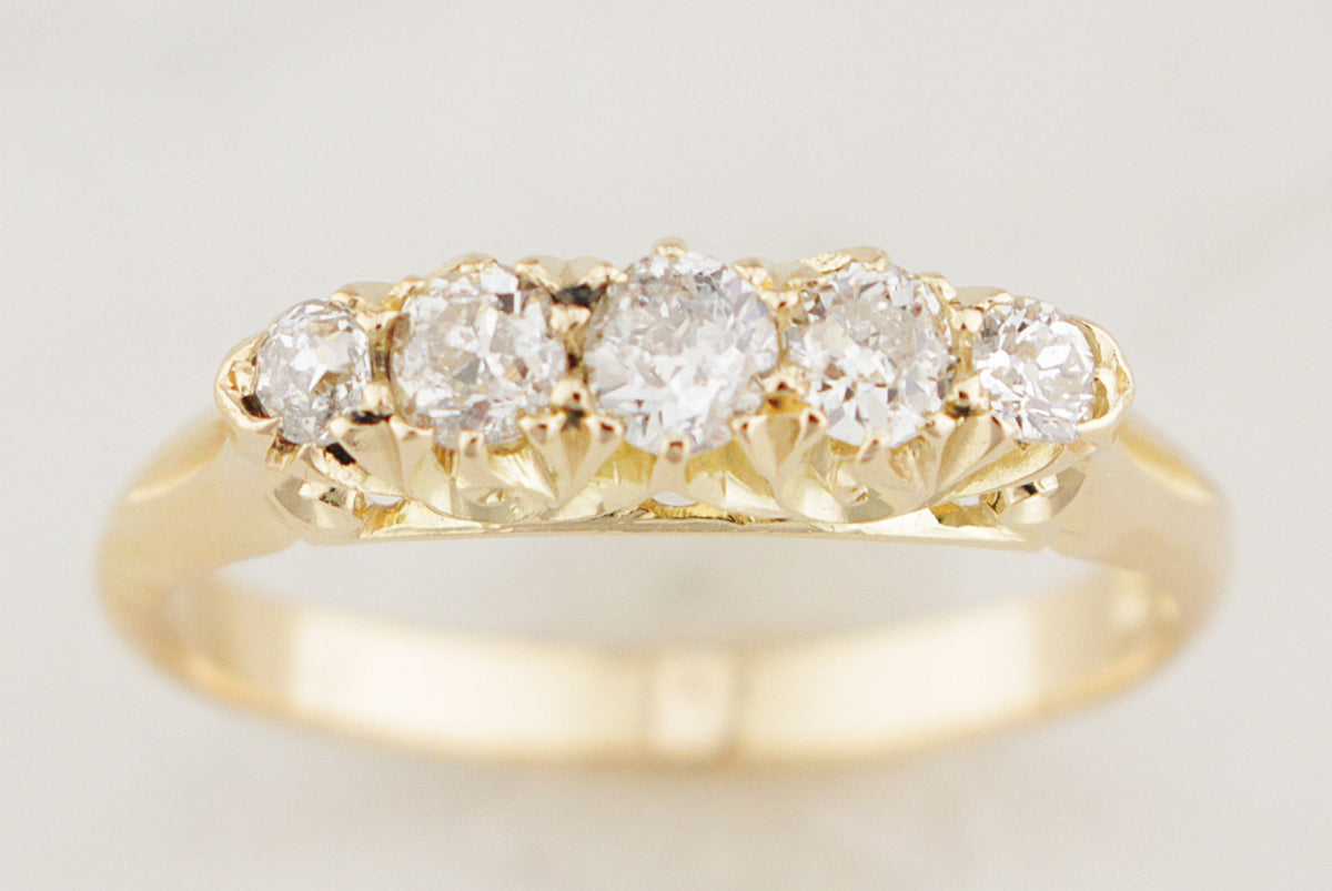 ANTIQUE EDWARDIAN AUSTRALIAN c1913 FIVE STONE DIAMOND RING 18ct GOLD