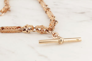 ANTIQUE EDWARDIAN c1910 FANCY STAR LINK ALBERT FOB CHAIN ON 9ct ROSE GOLD