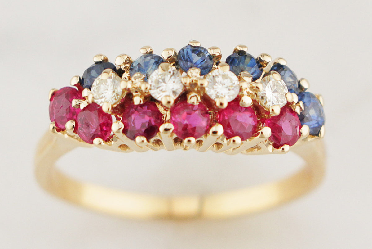 VINTAGE c1950 RUBY, DIAMOND &amp; SAPPHIIRE RING 18ct GOLD