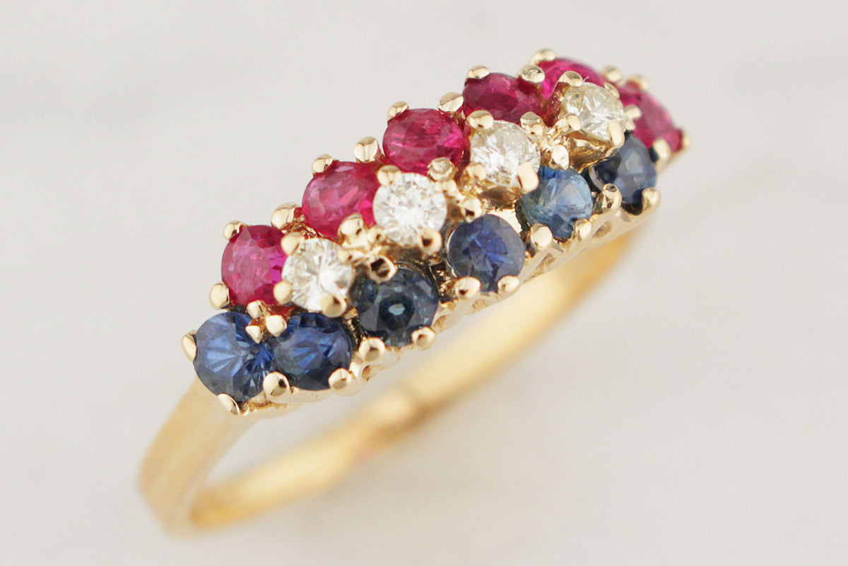 VINTAGE c1950 RUBY, DIAMOND &amp; SAPPHIIRE RING 18ct GOLD