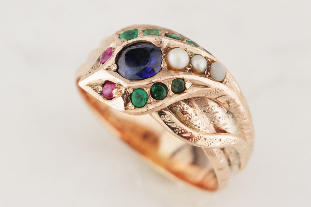 ANTIQUE EDWARDIAN c1900 SERPENT RING 9ct GOLD